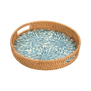 ถาดหวายสานทำมือพร้อมลวดลายตกแต่งจากเปลือกหอยมุก - Product Image 1