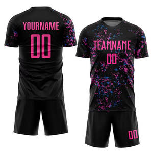 Camisetas de Fútbol Sublimadas Personalizadas en Color Negro y Rosa, con Absorción de Humedad, Talla Juvenil, Manga Corta, Cuello Redondo, Corte Atlético, Uniforme de Fútbol - Product Image 3