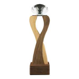Trofeo de Madera con Cristal en Forma de Diamante, Producto de Cristal Natural - Product Image 1