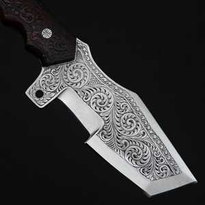 Couteau tactique de chasse à lame fixe en acier inoxydable gravé à la main de qualité supérieure, haute dureté, pour hommes, avec manche en bois de rose gravé - Product Image 5