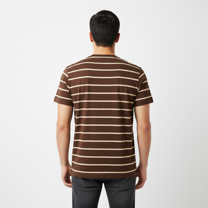 Camiseta Premium Personalizada con Bordado, Cuello Redondo, Color Marrón, para Hombre, Estilo Urbano, con Rayas Beige, Tela de Algodón de 220g - Product Image 2