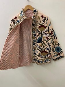 Mandarin Collar Embroidered Floral Jacket Three Quarter Sleeve Bohemian Style Cotton Outerwear Autumn Casual Women's Plus Size - Product Image 2