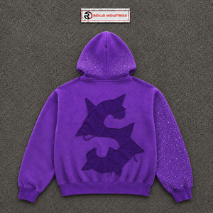 Sudadera con capucha morada Fast Money para hombre, oversize, con cremallera frontal, estampado puff, estilo streetwear, de forro polar, para otoño, corte regular, oversize de forro polar - Product Image 6