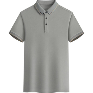 Polo à manches courtes gris pour homme, tricoté, couleur unie, coupe classique, boutons - Product Image 1
