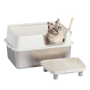 Lettiera per Gatti Extra Large in Acciaio Inossidabile con Bordi Alti e Filtro a Pedale per Gatti di Taglia Grande - Product Image 1