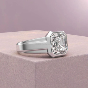 925 <b>Silver</b> Bezel Set Asscher Cut Moissanite Diamond Solitaire <b>Men</b> Engagement <b>Ring</b> Luxury Wedding <b>Ring</b> Classic Geometric Jewelry - Product Image 2