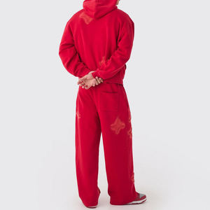 Ensemble de survêtement à capuche rouge, coupe longue, uni, décontracté, style automne, 100% coton, coupe classique, unisexe adulte, écologique - Product Image 6