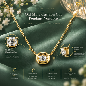 <b>Old</b> Mine Cushion Cut Lab Grown Diamond Bezel Solitaire Pendant <b>Necklace</b> Antique Style Chain | Solid Gold 9K 14K 18K <b>Fine</b> <b>Jewelry</b> - Product Image 5