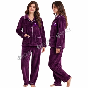 Ensemble de pyjama en polaire pour femmes, vêtements de nuit chauds d'hiver, deux pièces, manches longues, confortable, vêtements de détente à la maison, pyjama en polaire doux pour femmes - Product Image 5