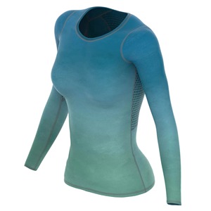 Haut de compression respirant de haute qualité pour femmes, personnalisé, pour le fitness et le sport, imprimé par transfert thermique, 100 % polyester, col en V, coupe courte - Product Image 3