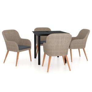 Juego de comedor para patio de 5 piezas, color marrón, con cojines para ocio en el jardín - Product Image 2