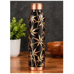 Bouteille d'eau en cuivre à motif floral de lotus antique, garniture en cuivre, thermos de voyage portable - Product Image 2