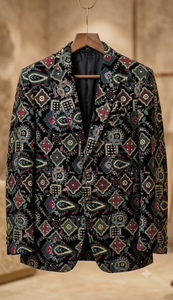 Embroidered Brocade Velvet 9000 <b>Fabric</b> Black With Colorful Floral And Geometric Patterns For Home Textile Use abaya kaftan jacke - Product Image 6