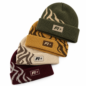 Gorro de punto jacquard personalizado al por mayor, gorro de invierno bordado, estilo urbano Y2K, unisex, con parches y logotipo, gorro de punto cálido con dobladillo. - Product Image 2
