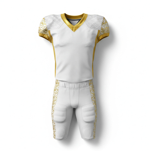 Customized American Football Jersey Pants Set Sublimated White Gold Solid Moisture Wicking <b>Athletic</b> Uniform Men's Plus Size - Product Image 1