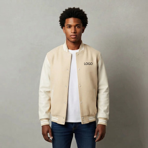 Hot Sale Custom 100% Wool <b>Men's</b> Winter Varsity <b>Jacket</b> with Front Printed Logo Drop Shoulder 2 Tone Casual Wear <b>Baseball</b> Coat - Product Image 3
