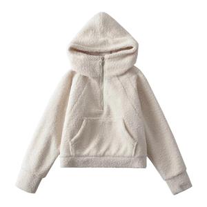 Oversized Embroidered Print Fleece <b>Hoodie</b> Half <b>Zip</b> Pullover Unisex Casual Winter Sweatshirt Solid Color Regular Fit <b>Pocket</b> - Product Image 4