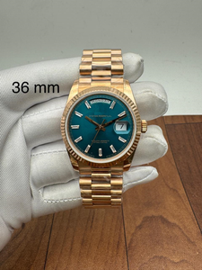 Montre de luxe Hip Hop en or 36 mm, cadran vert soleil, lunette cannelée, mouvement mécanique ETA vintage de haute qualité avec verre saphir - Product Image 2