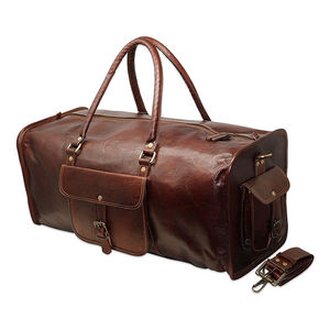 Large Luxury Vintage 14'' Genuine Leather Duffle <b>Bag</b> Polyester High Quality PU Fabric <b>Patchwork</b> Customizable Zipper Fashionable - Product Image 6