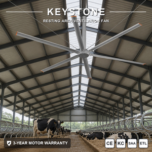 พัดลมเพดาน HVLS รุ่น Keystone Durable สำหรับโรงเรือนปศุสัตว์ ป้องกันความชื้นและการสะสมของก๊าซอันตรายในพื้นที่พักพิงของโค - Product Image 1