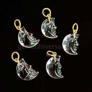 Pendentif demi-lune en quartz cristal naturel sculpté, plaqué or, argent sterling 925, breloque pour fabrication de bijoux DIY - Product Image 4