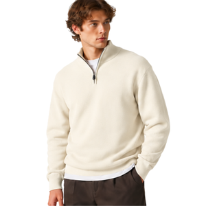 Suéter de punto para hombre con cremallera de un cuarto, cuello alto, manga larga, jersey informal de otoño, tejido suave de color liso, ajuste premium - Product Image 1