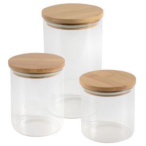 Clear Glass <b>Kitchen</b> <b>Storage</b> Vessel Wood Cover Airtight Dishwasher Safe Microwavable Food <b>Jar</b> Flour Rice Pasta Oats Granola Beans - Product Image 4