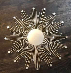 Wholesale European Style Sunburst Round Metal <b>Frame</b> Wall Mirror Crystal Accent Decorative Wall Hanging Mirror for Living Room - Product Image 6