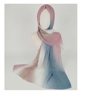 Elegant Women's Long 100% <b>Silk</b> Scarf Color Blocking Gradient Pink Blue Multi-Functional All Seasons Daily Wear - Product Image 1