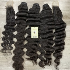 Nouvel Arrivage Top Qualité Brillant Durable Naturel Noir Vague Profonde Longue Génie Trame Raw Vierge Cheveux Bundle Cheveux Humains Vietnam - Product Image 6
