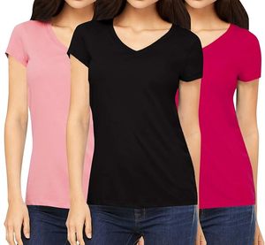 Camiseta de Verano Lisa para Mujer, Cuello en V, Algodón Premium, Personalizable con Logotipo, Corte Ajustado, Suave y Transpirable - Product Image 1
