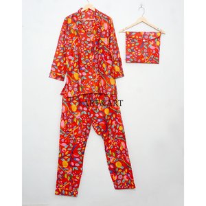 Ensemble de pyjama en coton fait main, imprimé floral, léger et respirant, pour femmes, 100% coton, coupe ajustée, été, maison - Product Image 5