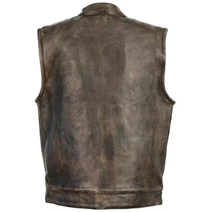 <b>Men's</b> Plus Size <b>Leather</b> Moto Biker <b>Vest</b> with Turn-down Collar and Pockets Washed Solid Color Breathable Winter Outerwear - Product Image 3