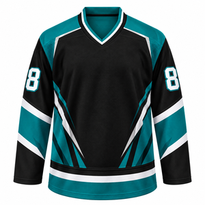 Maillot de hockey sur glace personnalisé pour homme, numéro 8, impression sublimée, manches longues, polyester, vêtements d'équipe - Product Image 4