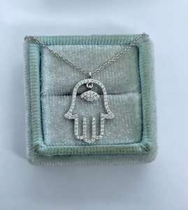 Pendentif Humza artisanal en argent 925 avec diamants moissanite ronds, bijoux fins pour fêtes religieuses, pendentifs et breloques. - Product Image 1