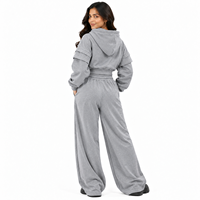 Ensemble survêtement Y2K gris pour femme : sweat à capuche court et pantalon large, tenue décontractée oversize, survêtements personnalisables avec logo, fabricant OEM en gros