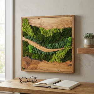 Handcrafted Forest Ridge Wooden <b>Moss</b> Wall Art Handmade Natural Wood And Preserved <b>Moss</b> Landscape Decor Luxury <b>Green</b> Panel - Product Image 5