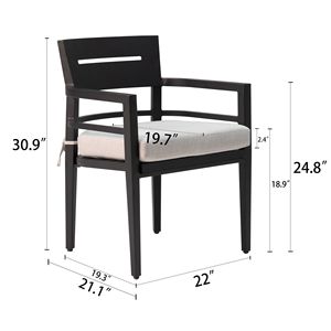 Sedie da Esterno Stazionarie Ember Nere in Alluminio K/D per Patio, Set da 4 con Cuscini in Tessuto Sunbrella e Piedi Affusolati, Ideali per Esterni - Product Image 6