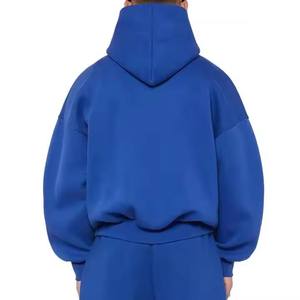 Sweat-shirt à capuche surdimensionné pour homme, couleur unie, coton French Terry, vêtements décontractés d'automne, coupe classique, bleu - Product Image 2