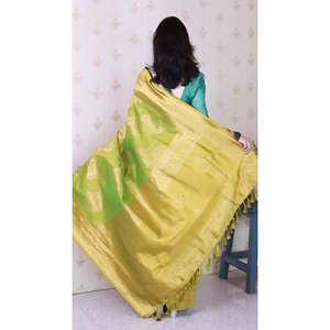 ชุดส่าหรีผ้าไหมเนื้อนุ่มสีเขียวเมห์นดี ลายบาดนี ลีเฮริยา ปักด้วยด้ายซารี ดีไซน์หรูหรา - Product Image 3