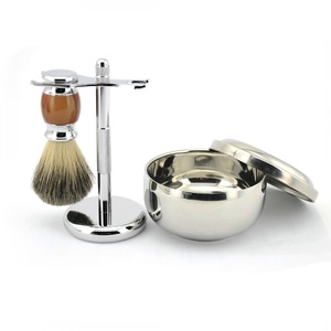 Gift 3pcs Shaving Brush <b>Set</b> Hotel Barber Using Stainless Steel Foaming Kit - Product Image 5
