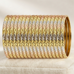 ORO-Z High End Three Tone Plated Stackable Geometric Ethnic <b>Bangles</b> for Women Customized Wedding Fashion Jewelry Accessory - Product Image 3