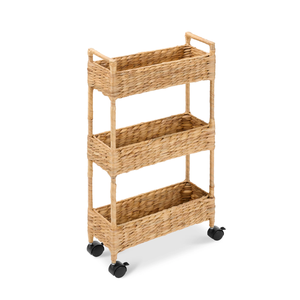 Vietnamese Handmade Water Hyacinth Rolling <b>Storage</b> <b>Cart</b> Home <b>Storage</b> Organization Nice Price - Product Image 2