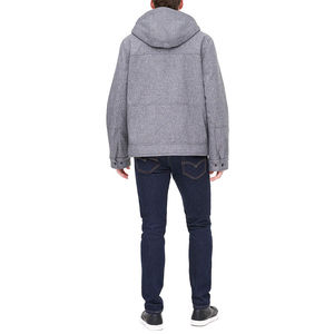 Chaqueta Acolchada con Capucha para Hombre, Color Gris, Forro Polar Cortavientos, Cierre de Cremallera, Estilo Casual para Invierno, Corte Regular, Color Sólido, Deportiva, 220g - Product Image 2
