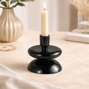 Black <b>Candlestick</b> Holder 5 Inch <b>Tall</b> Steel Geometric Design for Home Decoration Durable Finish - Product Image 3