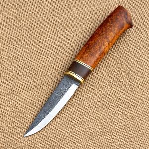 Couteau de chasse artisanal en acier carbone, lame fixe à pointe tombante, manche en bois, longueur totale de 9 pouces avec étui en cuir - Product Image 5
