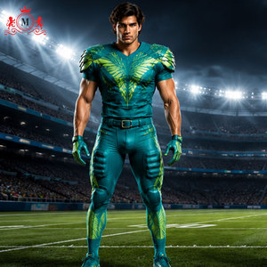 Men's Green Leaf Pattern Football Uniform Sublimation Print Breathable Polyester Adult Sports Gear - Product Image 4