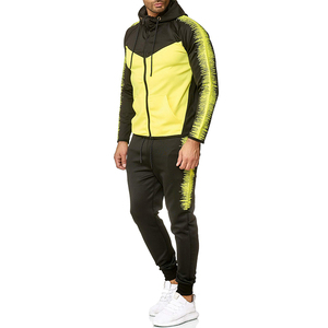 Ensemble de survêtement 2-en-1 pour homme, noir et jaune, avec sweat à capuche à manches longues et cordon de serrage, poches latérales, 100 % coton, style sportif - Product Image 1