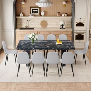 Set di Tavolo e Sedie da Pranzo di Lusso con Motivo in Marmo Nero, 200x100x76 cm, Piano in MDF Spesso 9 cm, Coppia - Product Image 1