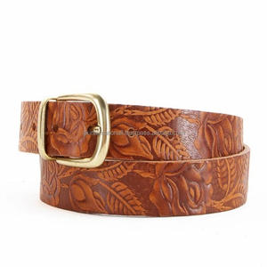 Cinturón clásico de cuero curtido vegetal con grabado en caliente estilo western para unisex, tallas personalizadas disponibles. - Product Image 3